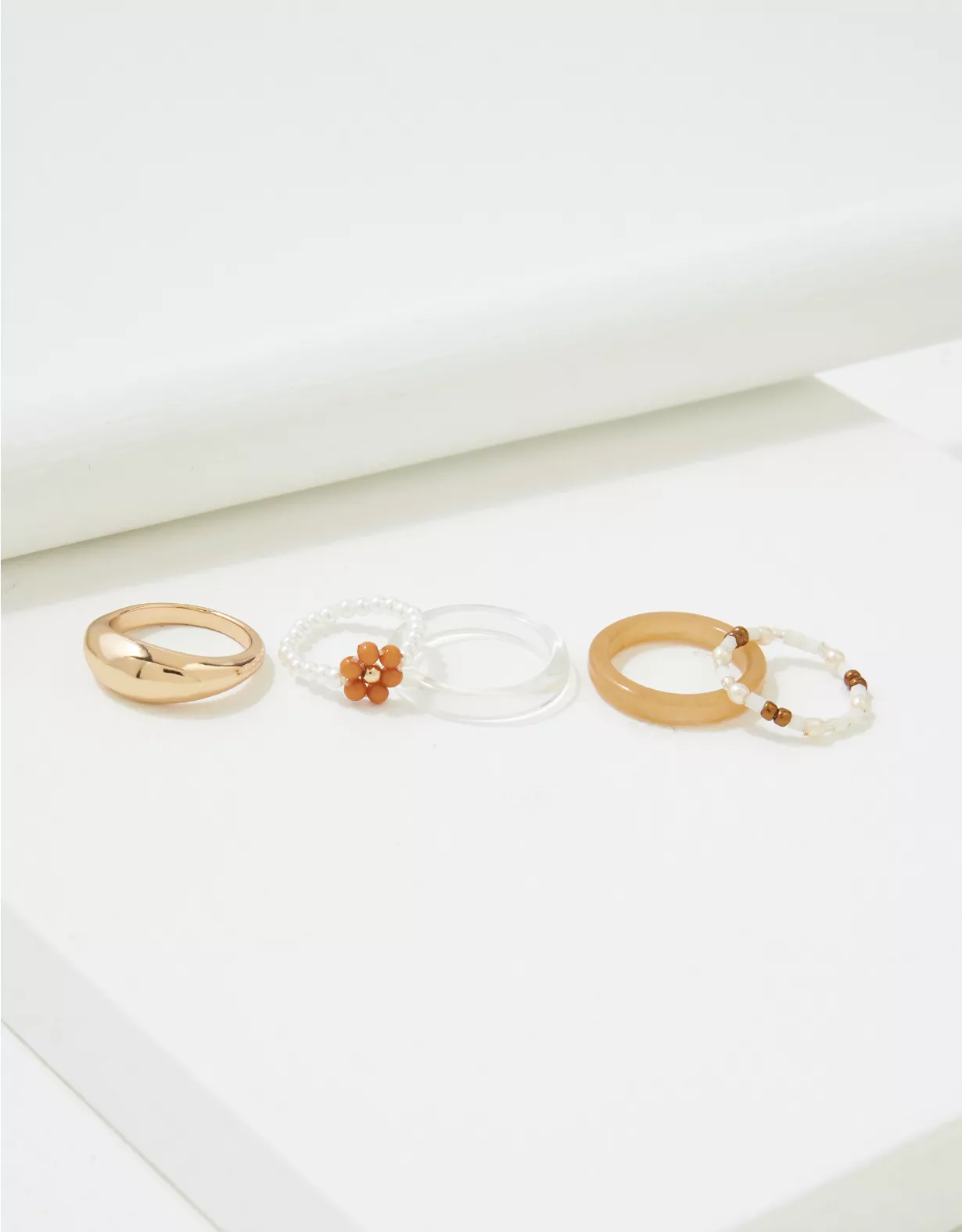 AEO Neutral Flower + Beaded Resin Ring 5-Pack 1 AEO Neutral Flower + Beaded Resin Ring 5-Pack