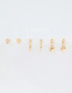 AEO Gold Heart Earrings 6-Pack -Aeri Clothing Shop 0484 6817 709 b