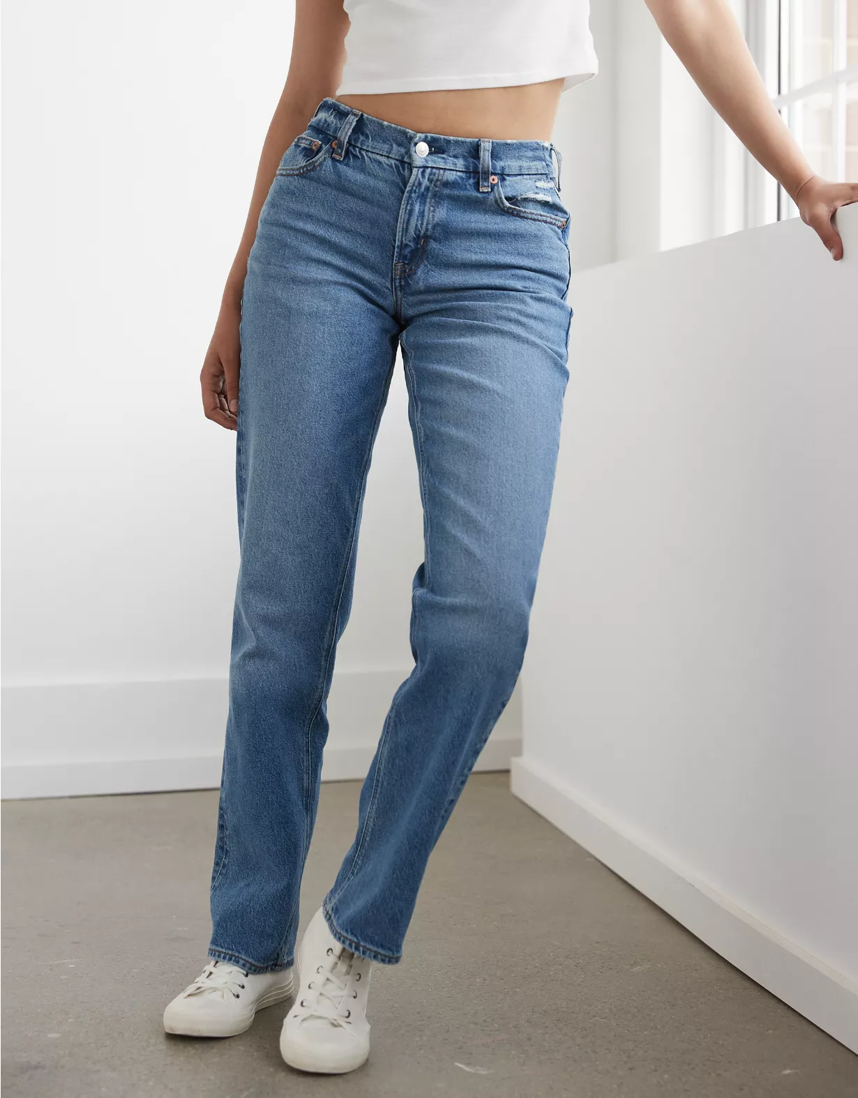 AE X The Ziegler Sisters Stretch Curvy High-Waisted Relaxed Straight Jean 1 AE X The Ziegler Sisters Stretch Curvy High-Waisted Relaxed Straight Jean